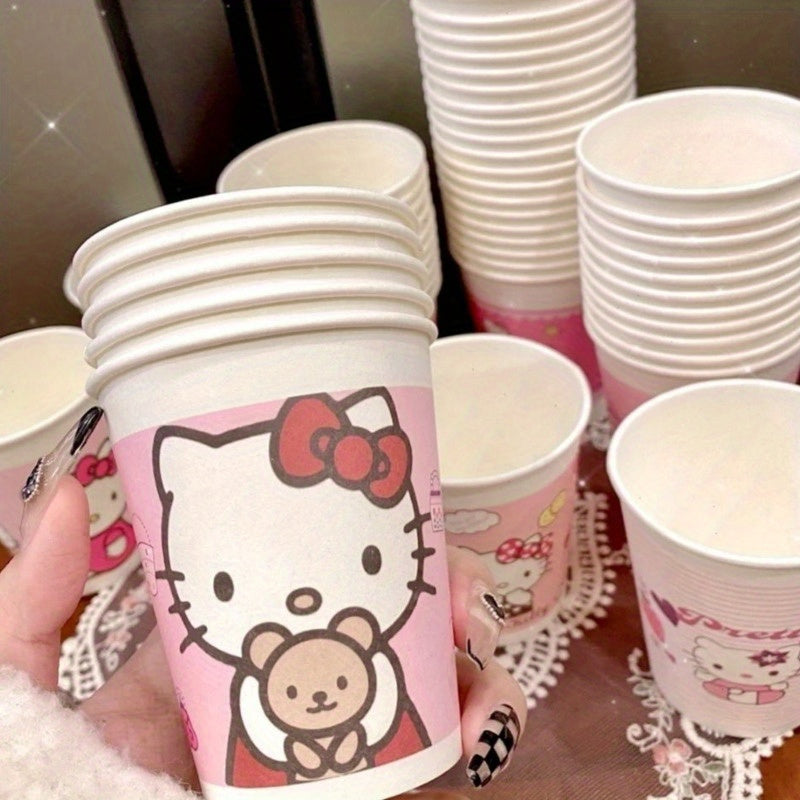 Set of 50 Cute Cartoon Pattern Paper Cups in Pink Mixed Design - Perfect for Parties, Picnics, Camping, Office, Dining Room, and Home Use. Disposable Water Cups.