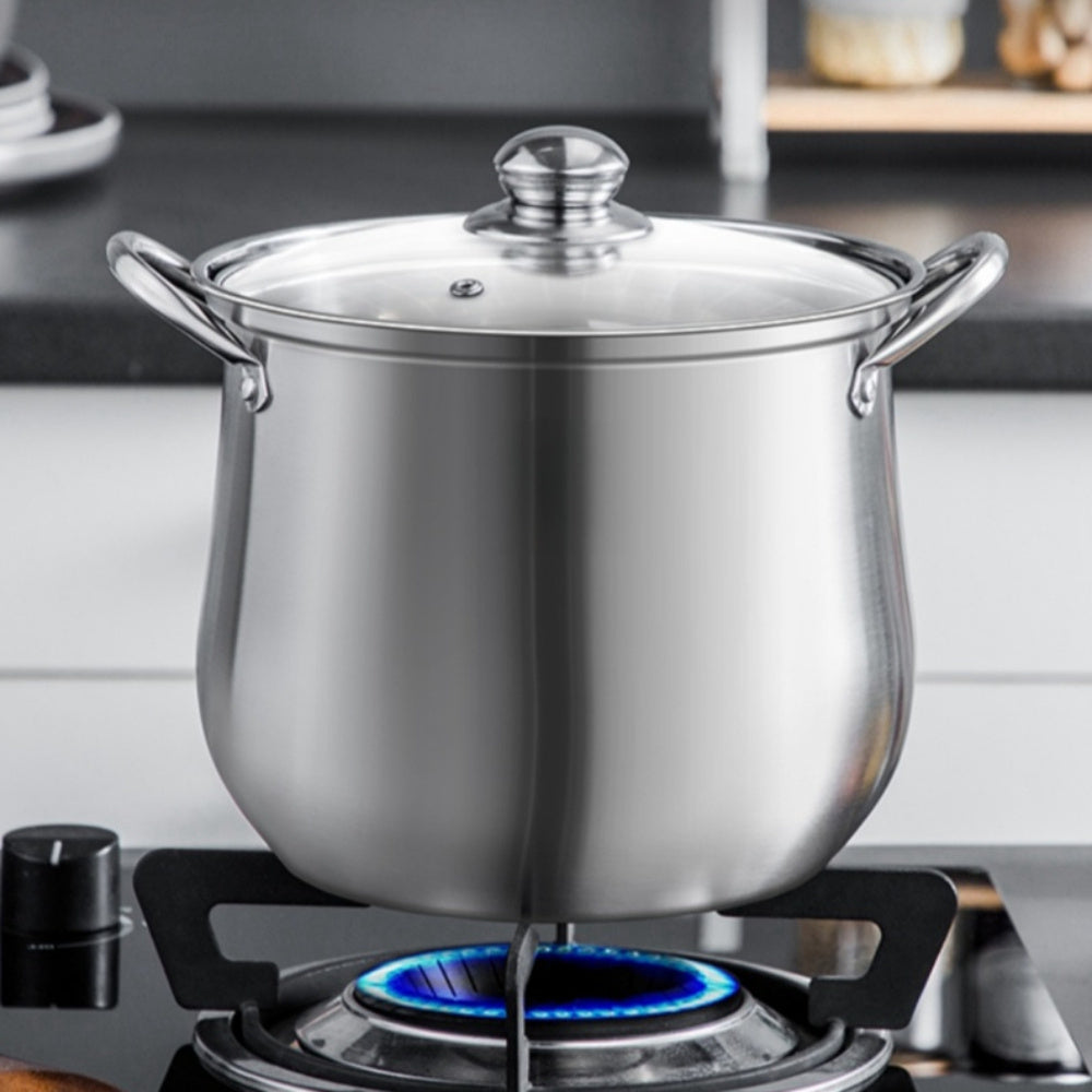 Durable Stainless Steel Soup Pot with Large Capacity, Perfect for Boiling Soup, Making Porridge, Steaming, and Stewing. Compatible with Induction Cookers and Gas Stoves.