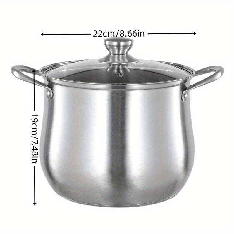 Durable Stainless Steel Soup Pot with Large Capacity, Perfect for Boiling Soup, Making Porridge, Steaming, and Stewing. Compatible with Induction Cookers and Gas Stoves.