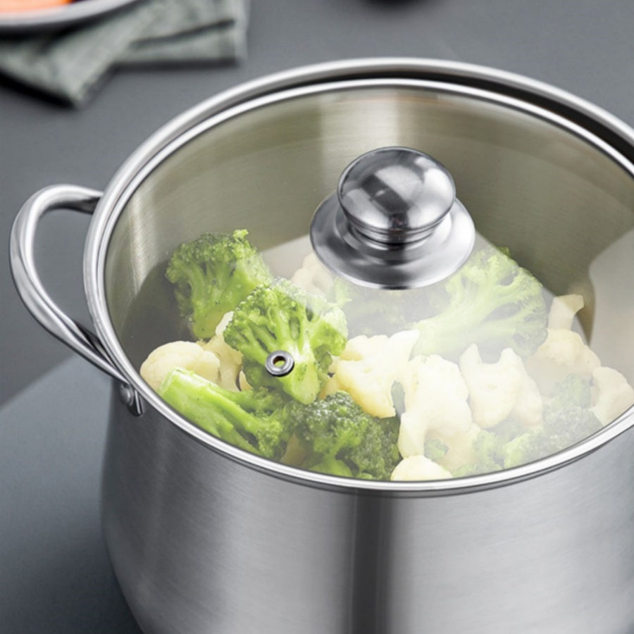 Durable Stainless Steel Soup Pot with Large Capacity, Perfect for Boiling Soup, Making Porridge, Steaming, and Stewing. Compatible with Induction Cookers and Gas Stoves.