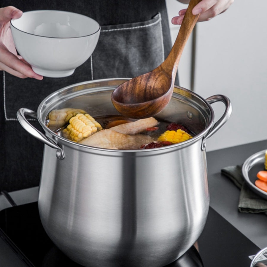 Durable Stainless Steel Soup Pot with Large Capacity, Perfect for Boiling Soup, Making Porridge, Steaming, and Stewing. Compatible with Induction Cookers and Gas Stoves.