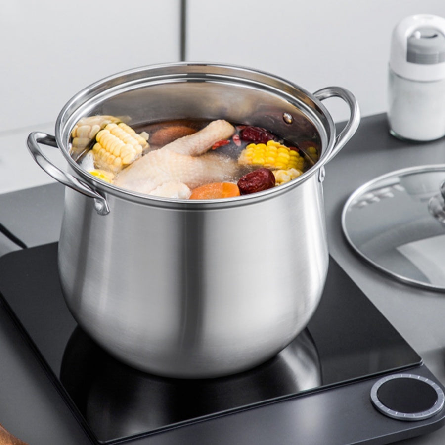 Durable Stainless Steel Soup Pot with Large Capacity, Perfect for Boiling Soup, Making Porridge, Steaming, and Stewing. Compatible with Induction Cookers and Gas Stoves.