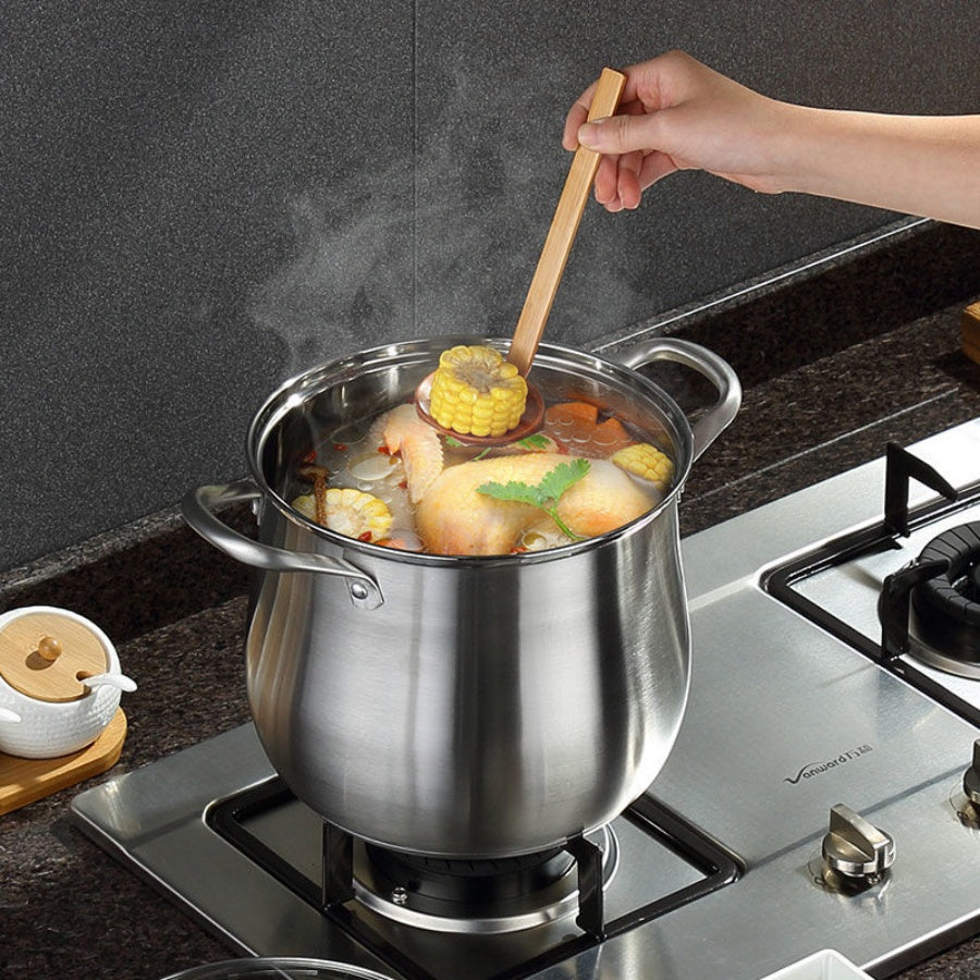 Durable Stainless Steel Soup Pot with Large Capacity, Perfect for Boiling Soup, Making Porridge, Steaming, and Stewing. Compatible with Induction Cookers and Gas Stoves.