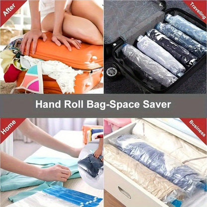 Set of 10 Vacuum Storage Bags - Travel-friendly Portable Plastic Bags for Clothes and Bedding, No Pump Needed. Great for Blankets, Quilts, Duvets. A Must-Have for a Tidy Home!