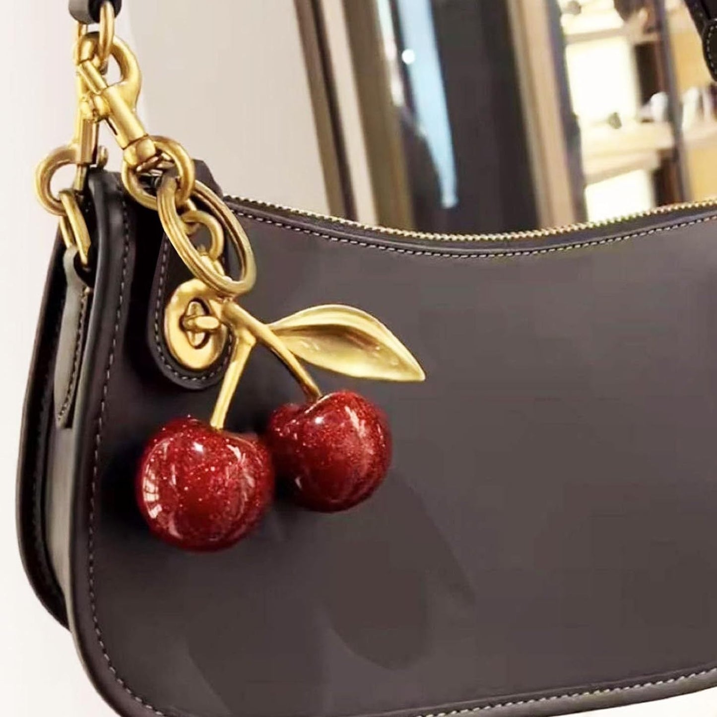 Shiny Cherry Keychains with Glitter Resin and Metal Accents, Ideal for Purses and Bags, Suitable for Both Men and Women