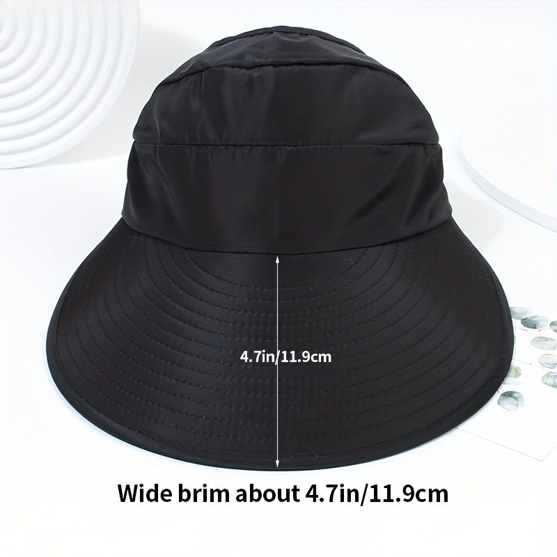 Korean-style women's sun hat with UV protection, foldable, breathable polyester visor for outdoor activities and beach.