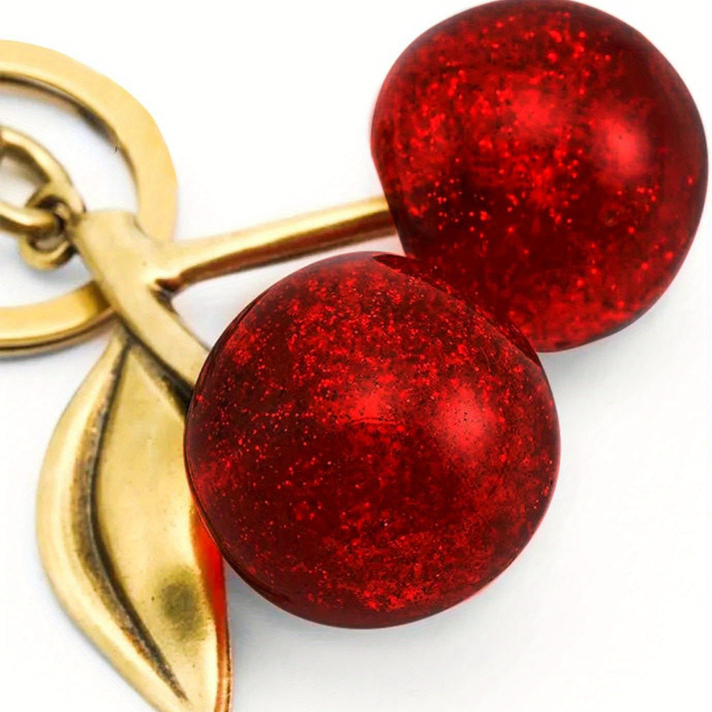 Shiny Cherry Keychains with Glitter Resin and Metal Accents, Ideal for Purses and Bags, Suitable for Both Men and Women