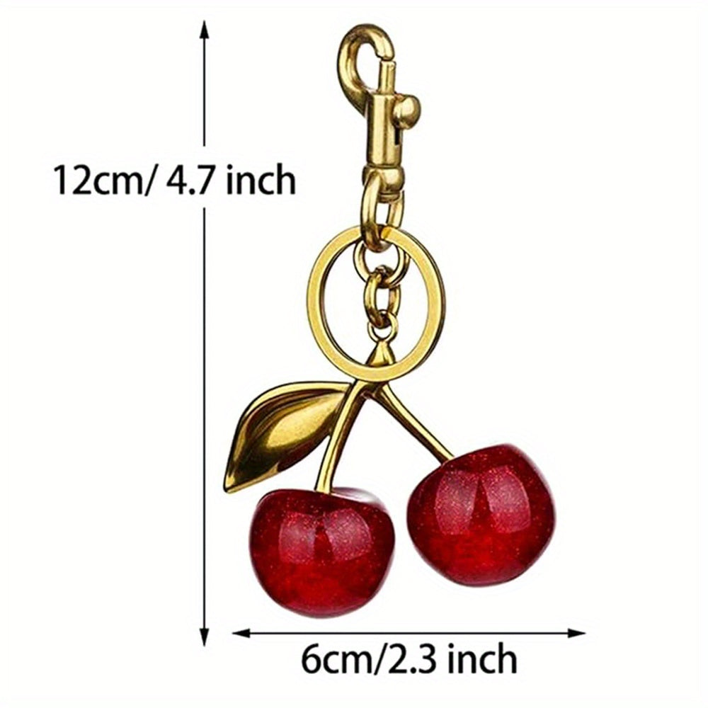 Shiny Cherry Keychains with Glitter Resin and Metal Accents, Ideal for Purses and Bags, Suitable for Both Men and Women