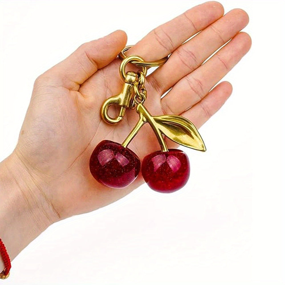 Shiny Cherry Keychains with Glitter Resin and Metal Accents, Ideal for Purses and Bags, Suitable for Both Men and Women