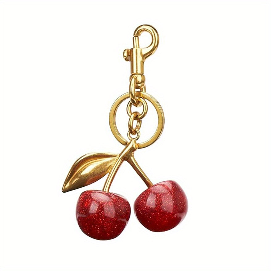 Shiny Cherry Keychains with Glitter Resin and Metal Accents, Ideal for Purses and Bags, Suitable for Both Men and Women