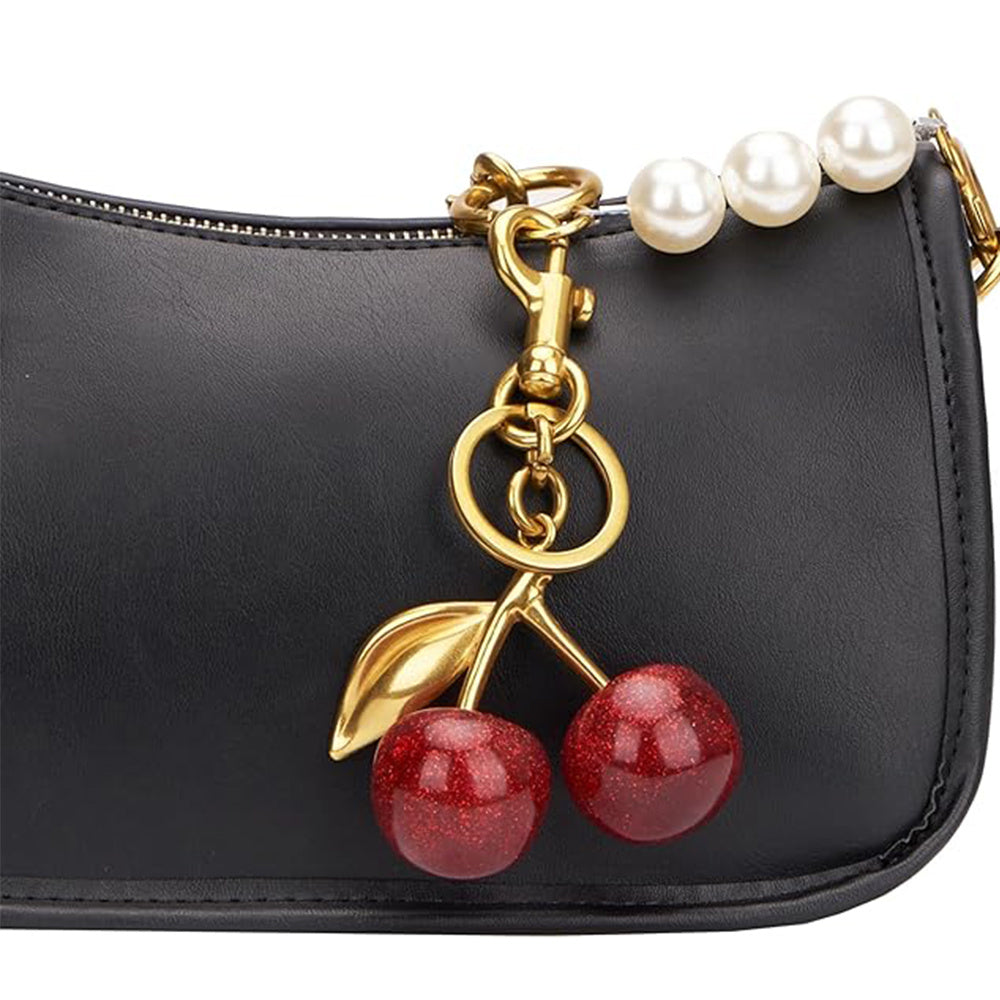 Shiny Cherry Keychains with Glitter Resin and Metal Accents, Ideal for Purses and Bags, Suitable for Both Men and Women