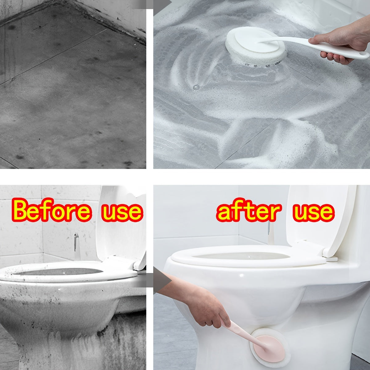 Multi-functional sponge brush for bathroom, tile, and kitchen cleaning.