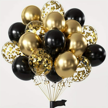 40pcs Black & Golden Latex Balloons with Sequins - Perfect for weddings, birthdays, Valentine's Day, baptisms & more - Festive, elegant and shiny surface balloons, no electricity needed.