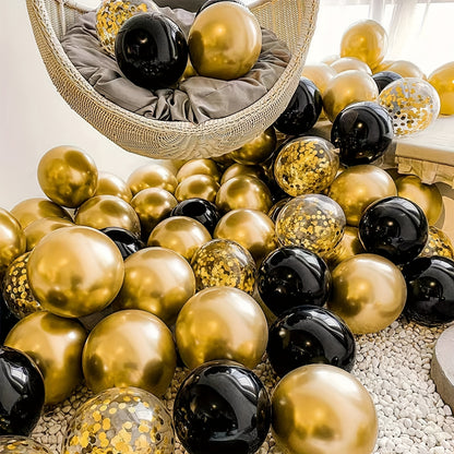 40pcs Black & Golden Latex Balloons with Sequins - Perfect for weddings, birthdays, Valentine's Day, baptisms & more - Festive, elegant and shiny surface balloons, no electricity needed.