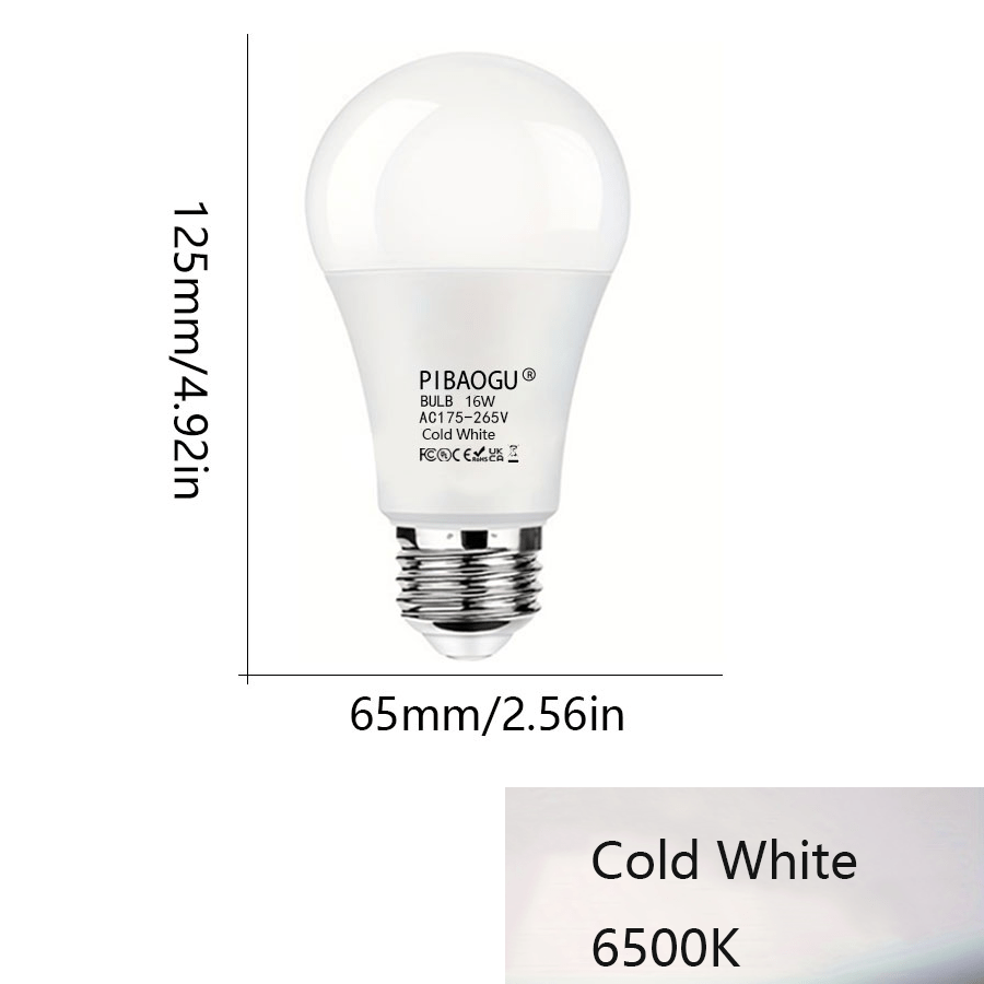 4 LED light bulbs, 220V, 16W, E27 base, non-dimmable, 50000 hour lifetime, for indoor use in kitchen, bedroom, bathroom, porch.