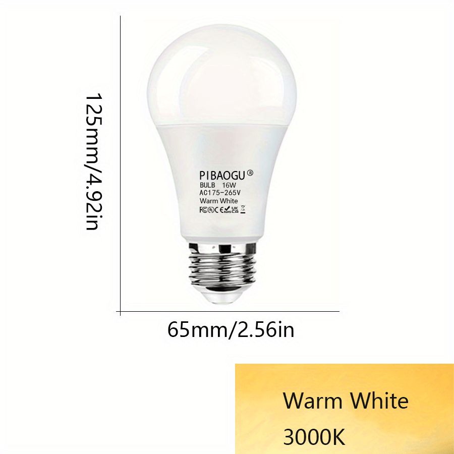 4 LED light bulbs, 220V, 16W, E27 base, non-dimmable, 50000 hour lifetime, for indoor use in kitchen, bedroom, bathroom, porch.