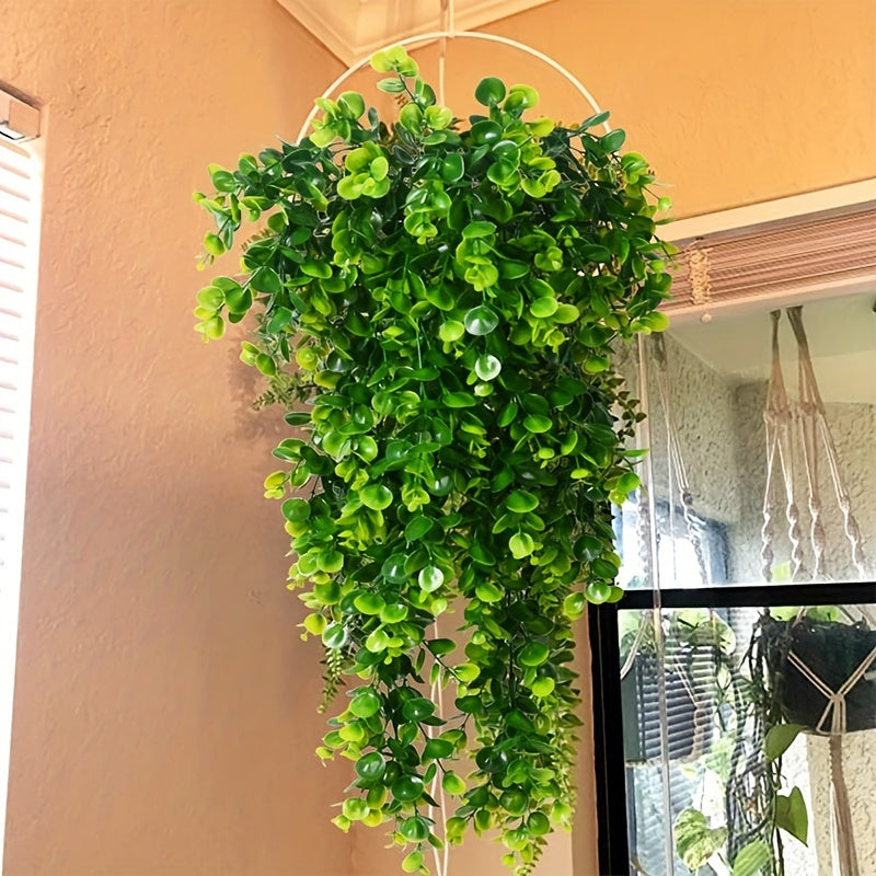 2 artificial hanging plants, faux eucalyptus vines for indoor/outdoor home decor.