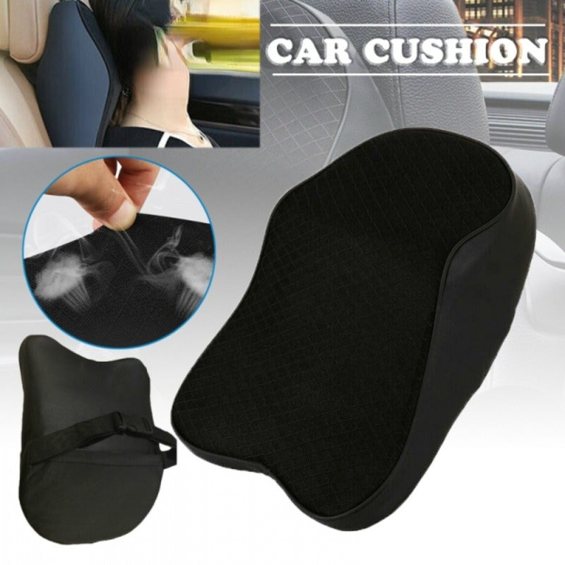 1 Piece Memory Foam Car Seat Headrest Pillow in Black for Head and Neck Support.