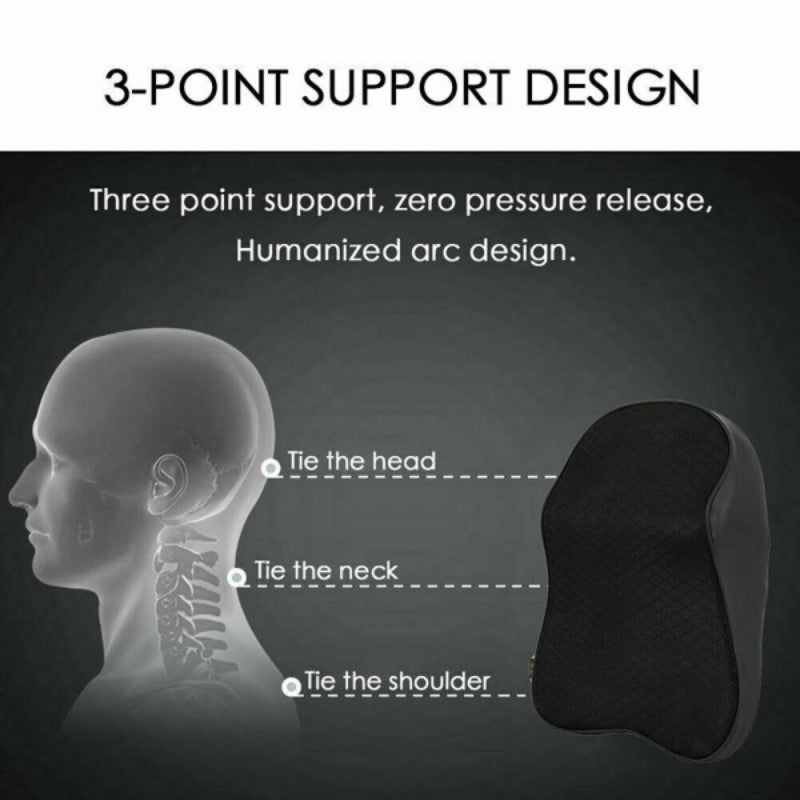 1 Piece Memory Foam Car Seat Headrest Pillow in Black for Head and Neck Support.