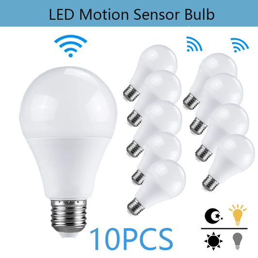 10 LED Bulbs with PIR Motion Sensor, 20W, for Bedroom, Living Room, Dining Room