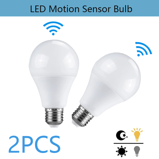 Two 18W LED Motion Sensor Ceiling Light Bulbs with E27 Base, Infrared Sensor, Hardwired, Polycarbonate Shade, 175-265V, No Battery Needed.