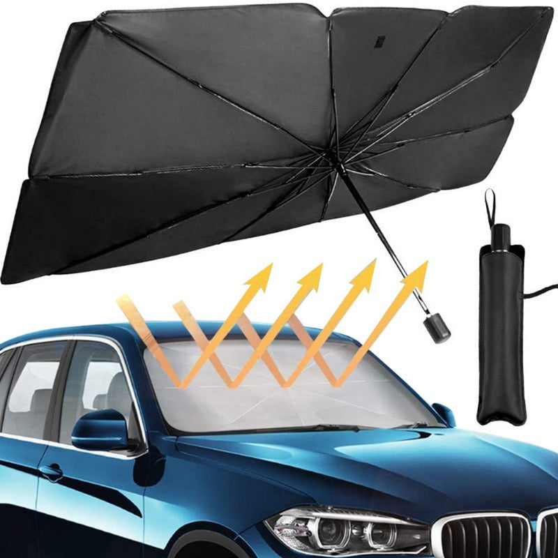 Shield your car from the sun with this convenient, foldable windshield sunshade.