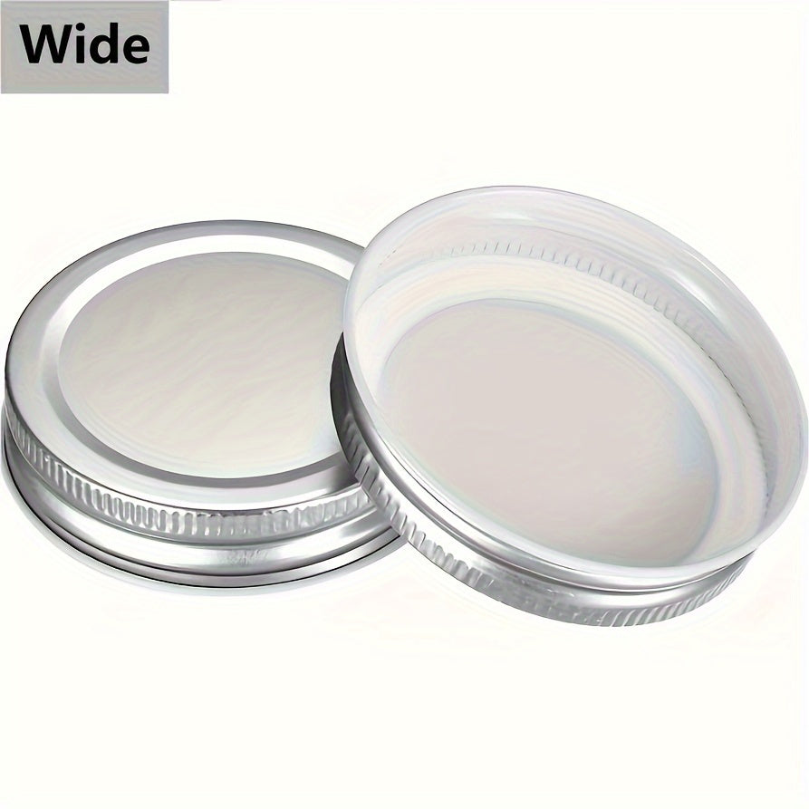 Set of 12 reusable sealing lids made of cast iron, designed for all-in-one use on Mason jars. These leak-proof storage covers are perfect for wide mouth jars and come with a space for labeling. Ideal for organizing your kitchen and storing food items.