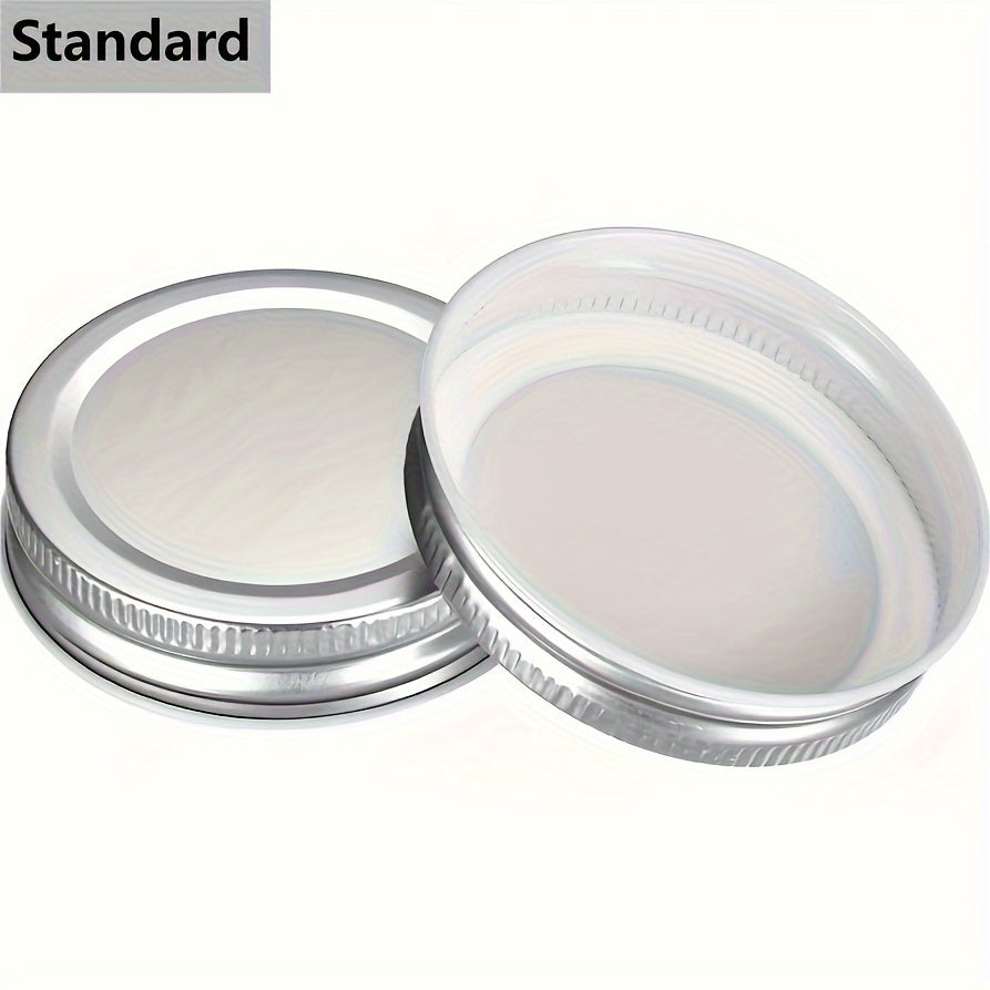 Set of 12 reusable sealing lids made of cast iron, designed for all-in-one use on Mason jars. These leak-proof storage covers are perfect for wide mouth jars and come with a space for labeling. Ideal for organizing your kitchen and storing food items.