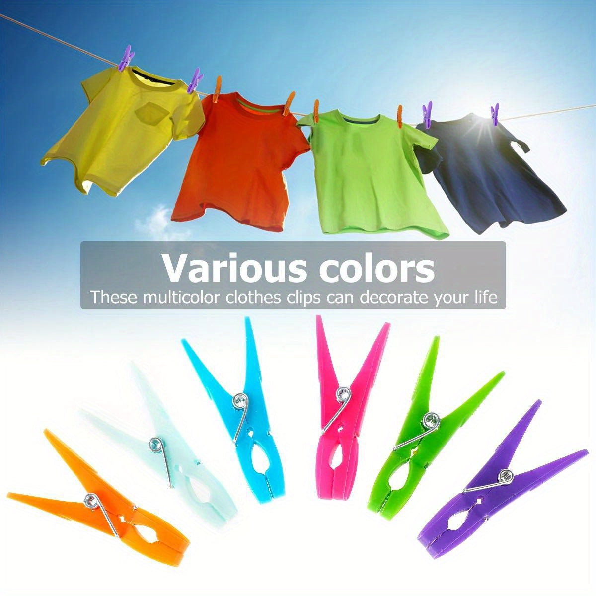 Pack of 24 durable clothes pegs with a strong grip for your washing line. Made from soft plastic, these clothes clips are perfect for home laundry use. Designed to be windproof and reliable, these clothes pins will securely hold your clothes in place.