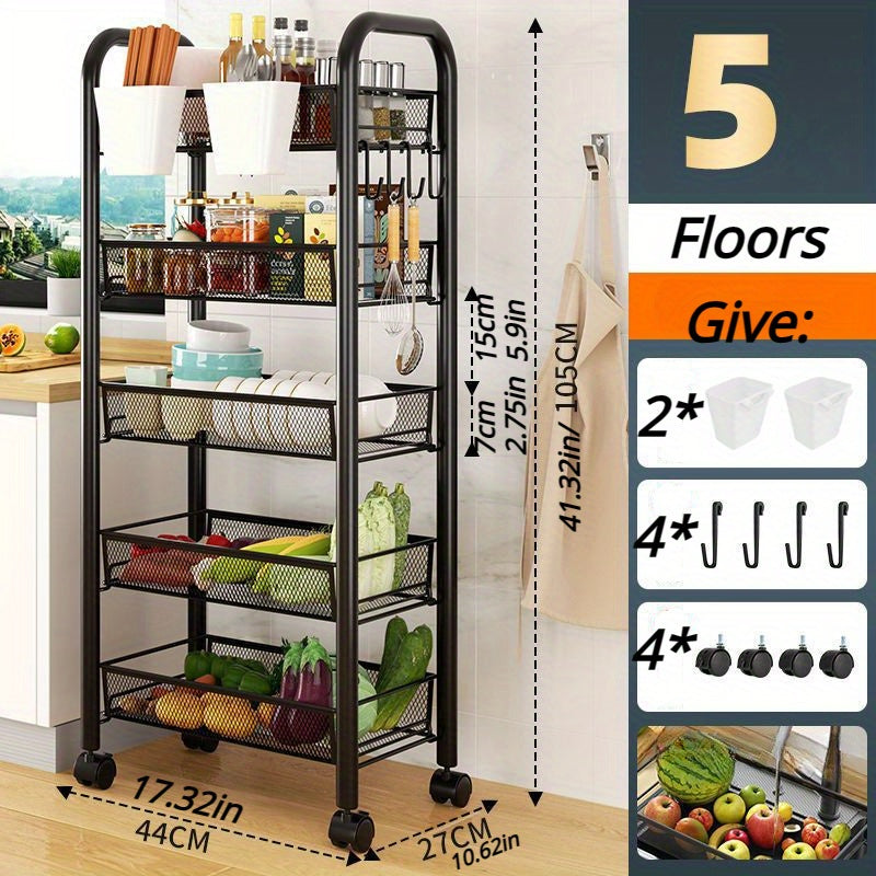 1 piece of practical shelves for kitchen storage, floor-to-ceiling multi-layer trolley for movable household items and vegetable basket shelves.