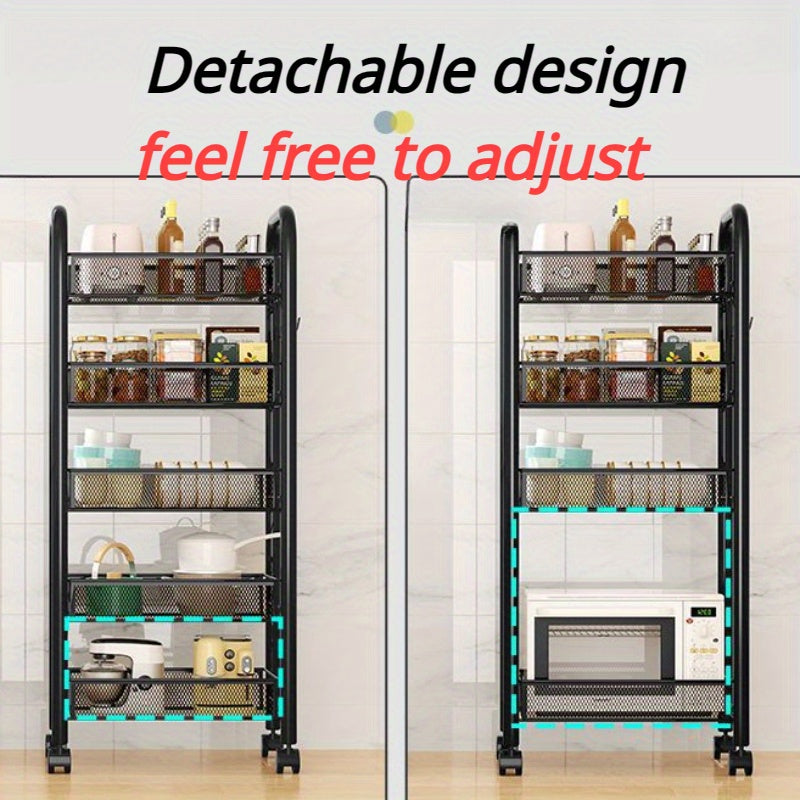 1 piece of practical shelves for kitchen storage, floor-to-ceiling multi-layer trolley for movable household items and vegetable basket shelves.