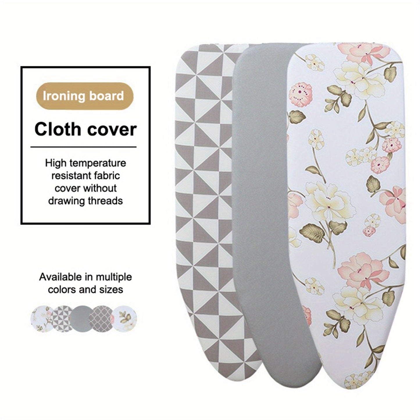 1 piece of an extra thick, scorch-resistant ironing board cover made of durable plastic material. It has heat-proof iron slides and is suitable for non-electric, standard 120x38cm ironing boards. The cover is washable, reusable, and long-lasting.