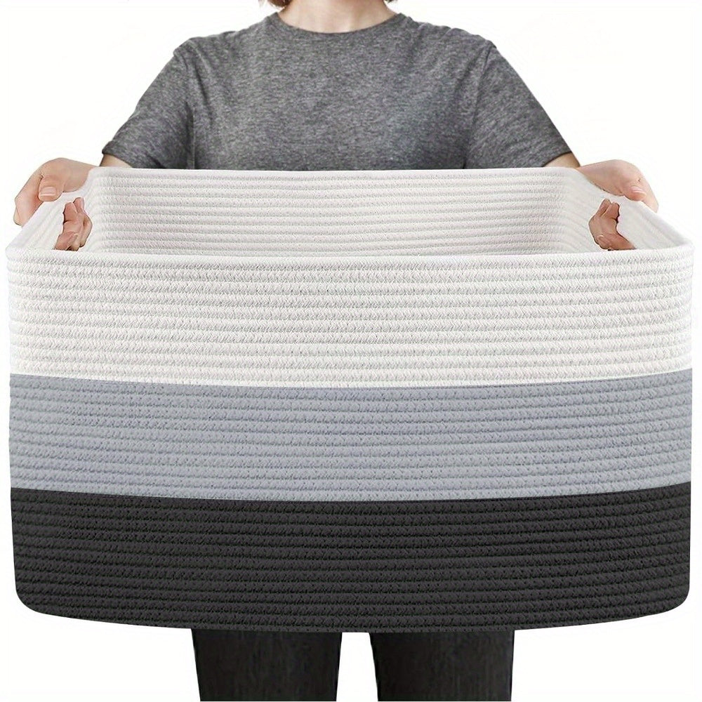 One large rectangular blanket basket measuring 54.86cm X 42.93cm X 29.97cm, perfect for storing gifts and blankets. This woven storage basket is ideal for organizing the living room and features convenient handles for easy transportation.