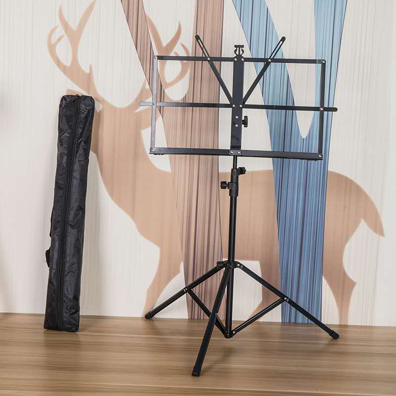 Portable folding music stand for piano, guitar, ukulele, and violin with durable alloy construction.