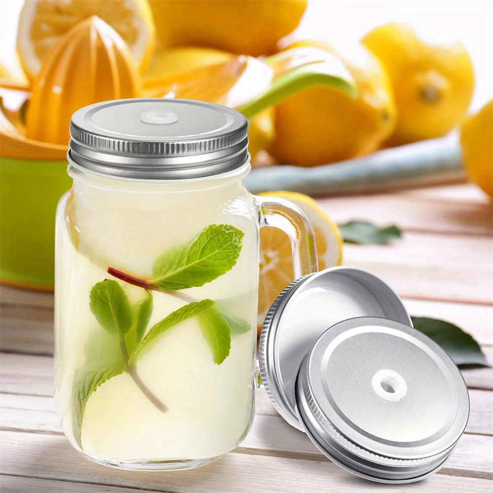 Pack of 8 stainless steel regular mouth mason canning jar lids with leak proof straw hole, measuring 6.86 cm.