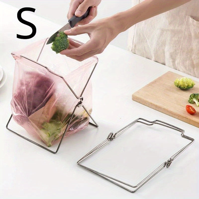 Stainless Steel Garbage Bag Rack Stand with Portable Foldable Hanging Holder for Kitchen Counter - Perfect Kitchen Organizer and Storage Solution with this 1 Piece Plastic Bag Holder