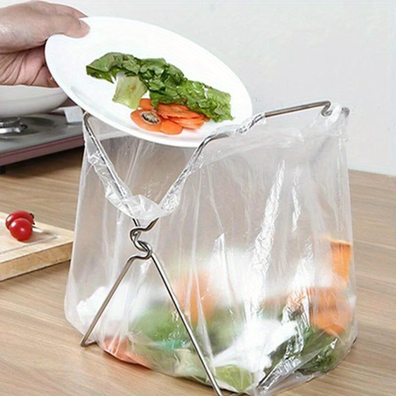 Stainless Steel Garbage Bag Rack Stand with Portable Foldable Hanging Holder for Kitchen Counter - Perfect Kitchen Organizer and Storage Solution with this 1 Piece Plastic Bag Holder