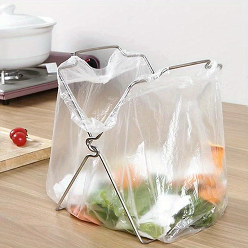 Stainless Steel Garbage Bag Rack Stand with Portable Foldable Hanging Holder for Kitchen Counter - Perfect Kitchen Organizer and Storage Solution with this 1 Piece Plastic Bag Holder