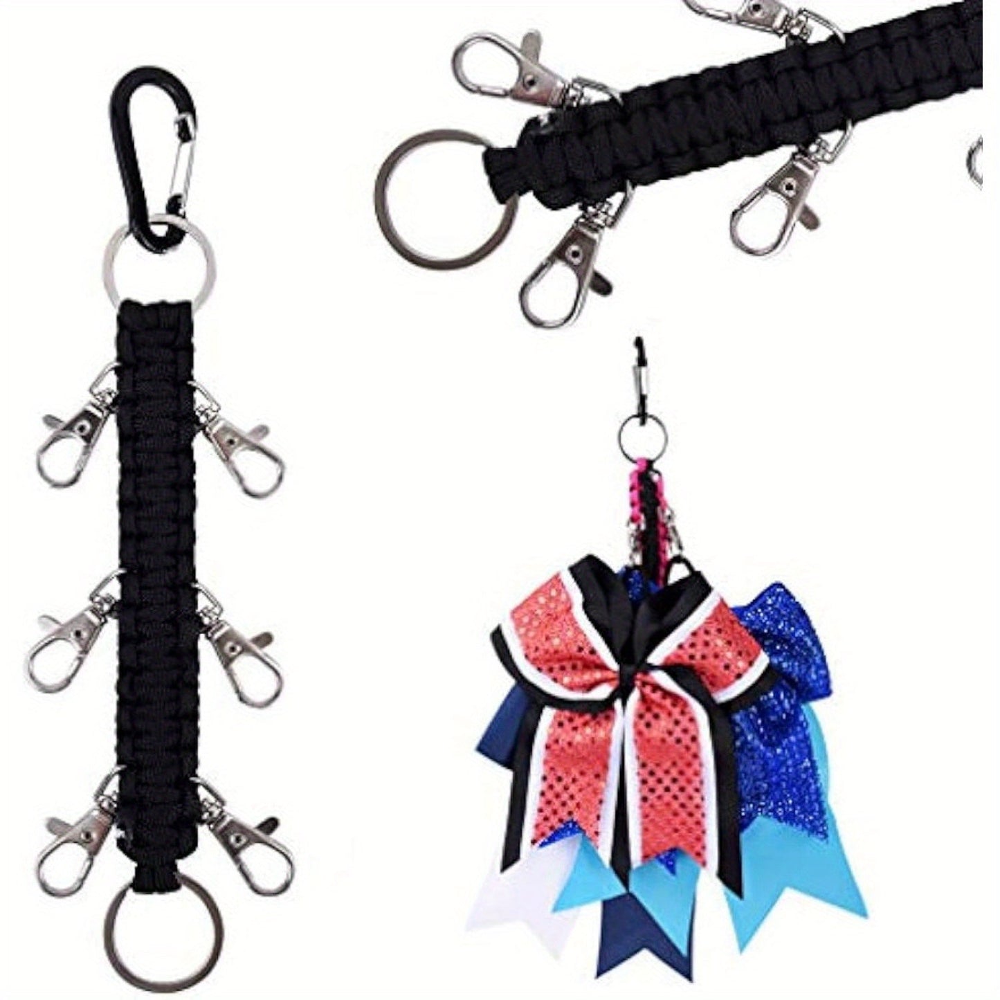 Beautifully crafted Cheerleading Bow Holder for Girls - Sturdy Metal, Stylish Design with 6 Clips & Key Ring - Ideal for High School & College Athletes