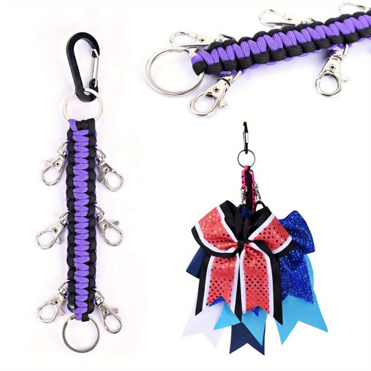 Beautifully crafted Cheerleading Bow Holder for Girls - Sturdy Metal, Stylish Design with 6 Clips & Key Ring - Ideal for High School & College Athletes