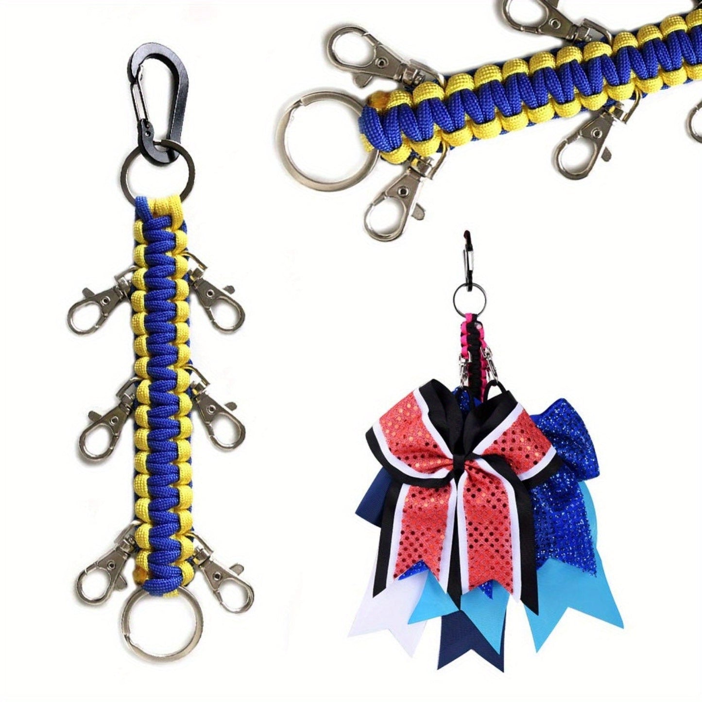 Beautifully crafted Cheerleading Bow Holder for Girls - Sturdy Metal, Stylish Design with 6 Clips & Key Ring - Ideal for High School & College Athletes