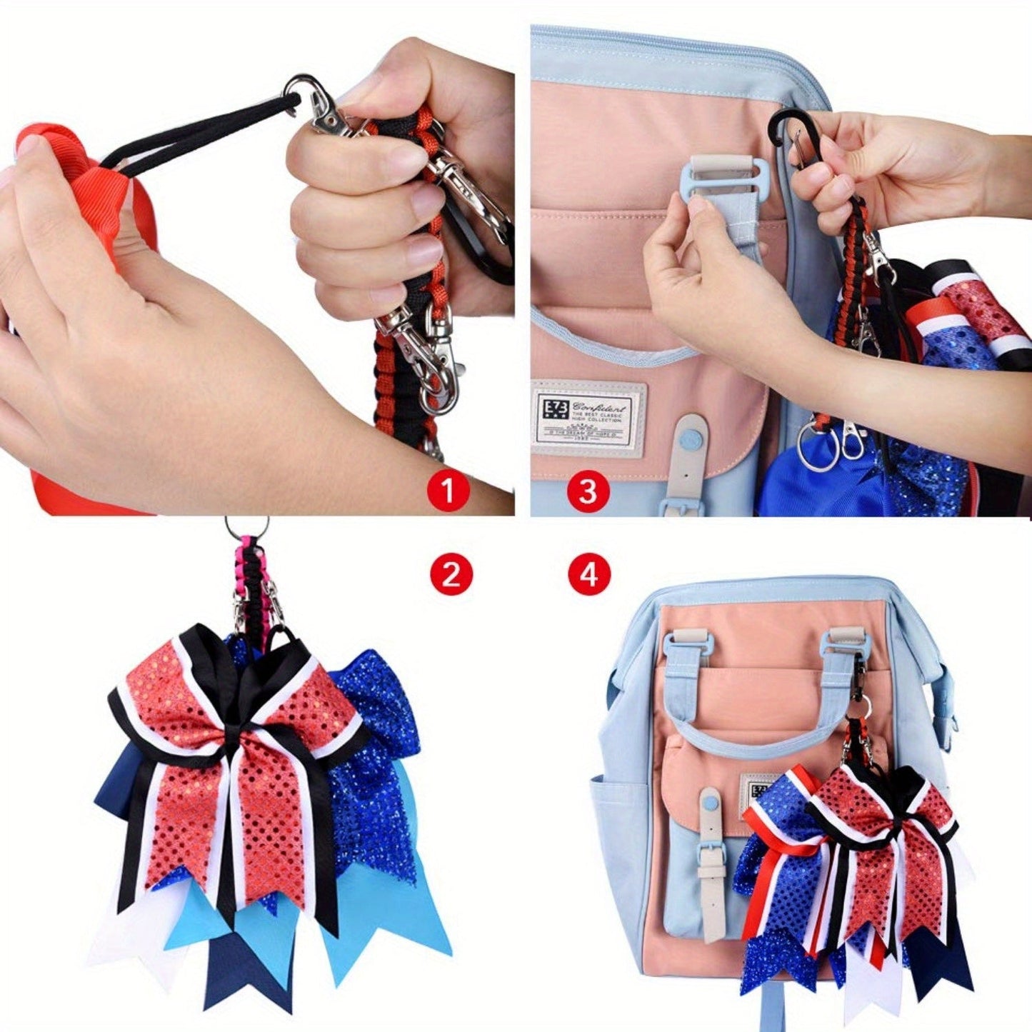 Beautifully crafted Cheerleading Bow Holder for Girls - Sturdy Metal, Stylish Design with 6 Clips & Key Ring - Ideal for High School & College Athletes