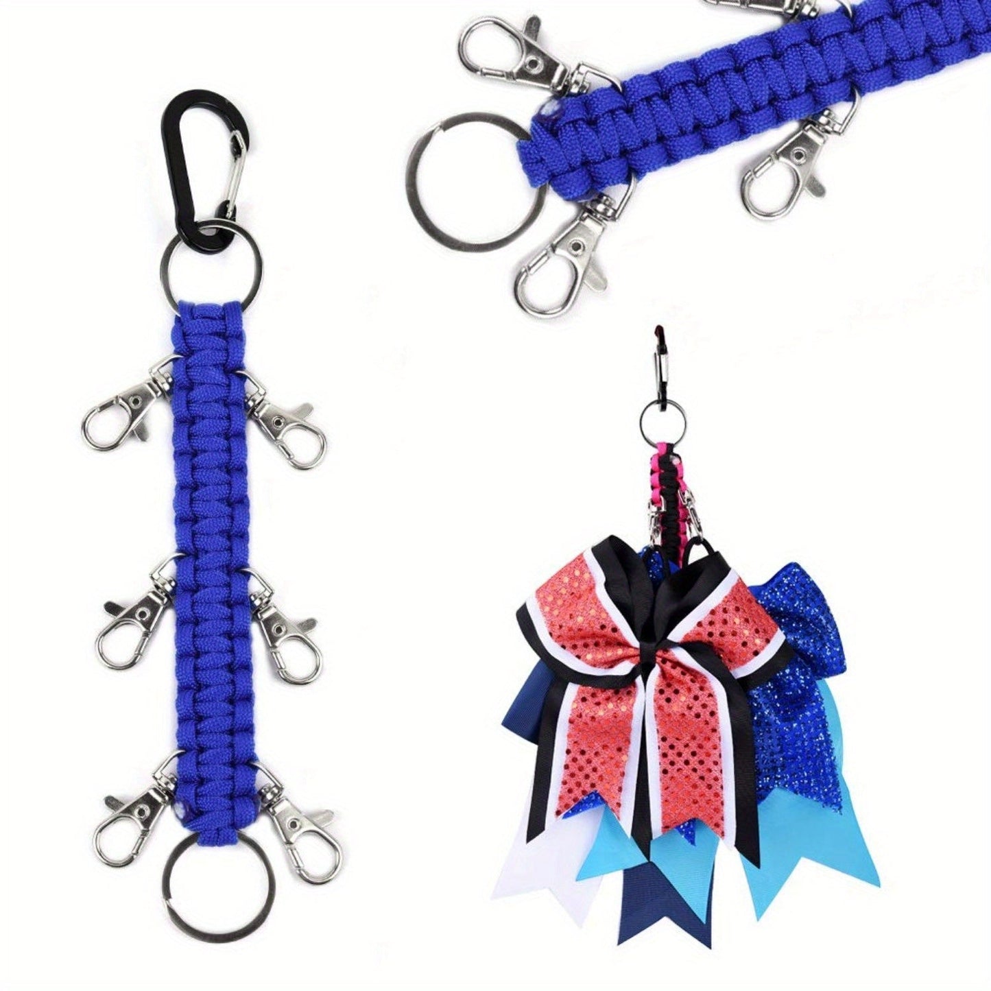 Beautifully crafted Cheerleading Bow Holder for Girls - Sturdy Metal, Stylish Design with 6 Clips & Key Ring - Ideal for High School & College Athletes