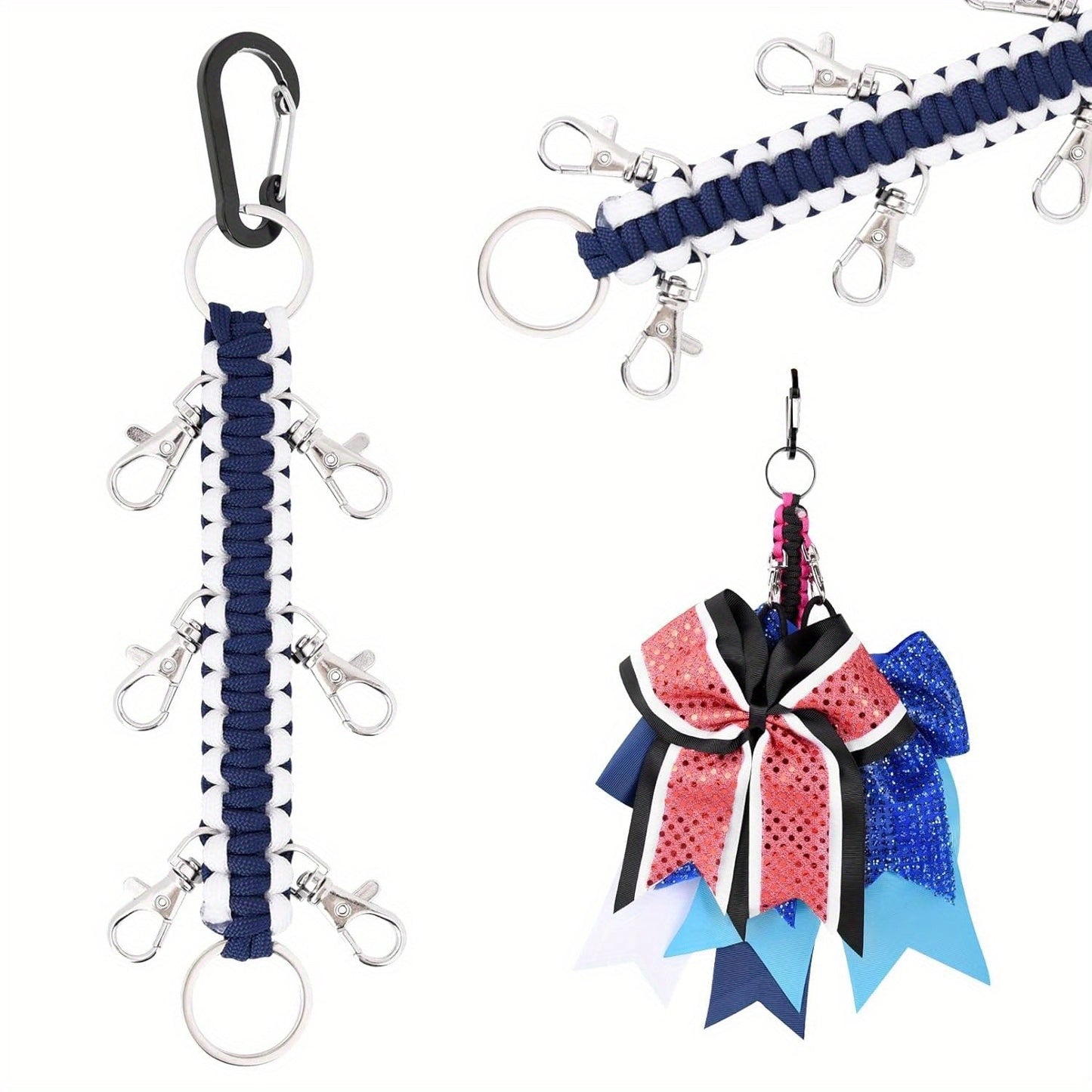 Beautifully crafted Cheerleading Bow Holder for Girls - Sturdy Metal, Stylish Design with 6 Clips & Key Ring - Ideal for High School & College Athletes