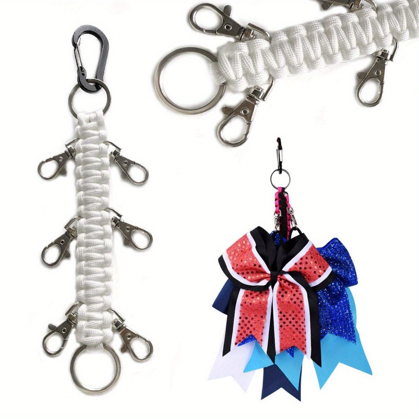 Beautifully crafted Cheerleading Bow Holder for Girls - Sturdy Metal, Stylish Design with 6 Clips & Key Ring - Ideal for High School & College Athletes