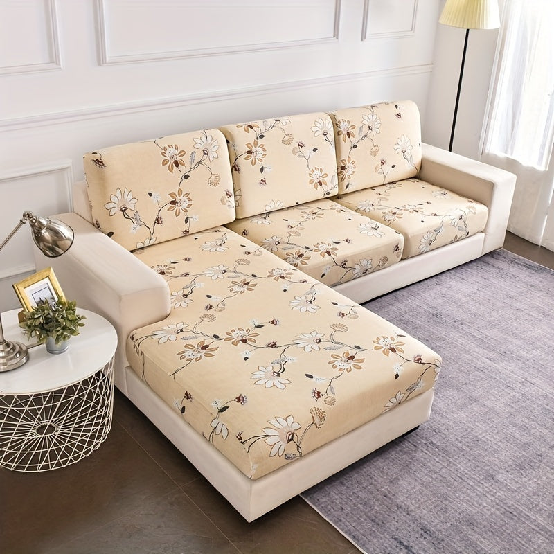 L-shaped sofa slipcover with geometric pattern, non-slip and elastic, perfect for protecting furniture in any room.