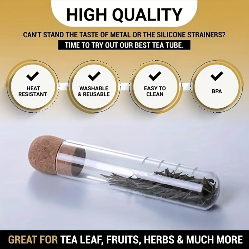 This Cork-Stopped Glass Tea Infuser features a clear test tube design perfect for brewing loose leaf tea - a must-have for any kitchen.