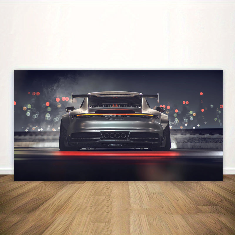 Contemporary supercar rear view canvas print for wall decor in any room.