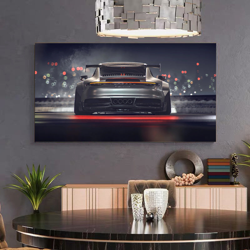 Contemporary supercar rear view canvas print for wall decor in any room.