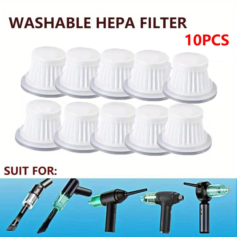 10 washable HEPA filters for vacuum cleaners, compatible with a variety of models.